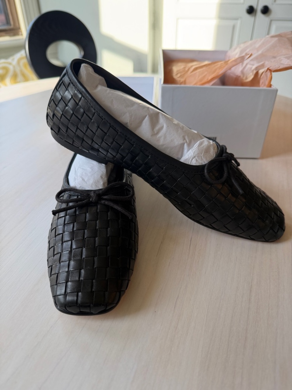 Quince Black Woven Leather Ballet Flats